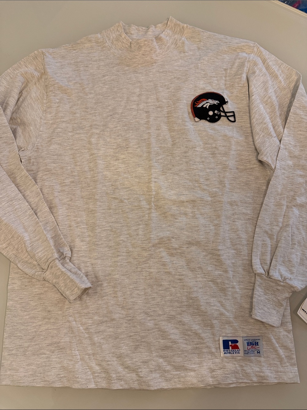 Russell Athletic Light Heather Gray Long-Sleeve Denver Broncos Tee - size M